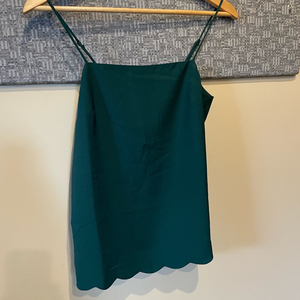 NWT J Crew dark green Cami with scallop trim